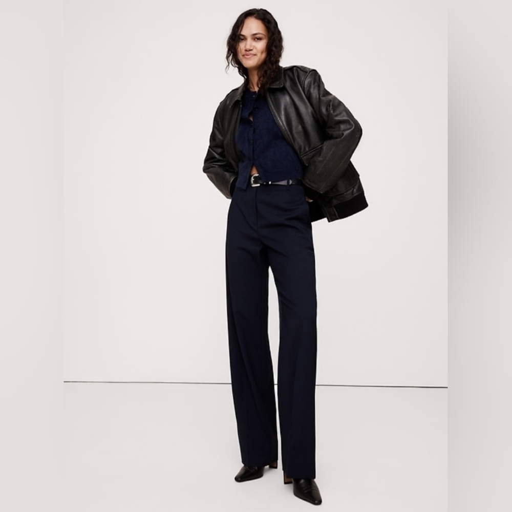 NWT Banana Republic Navy Wool High-Rise Straight-Leg Trousers - 10 Long